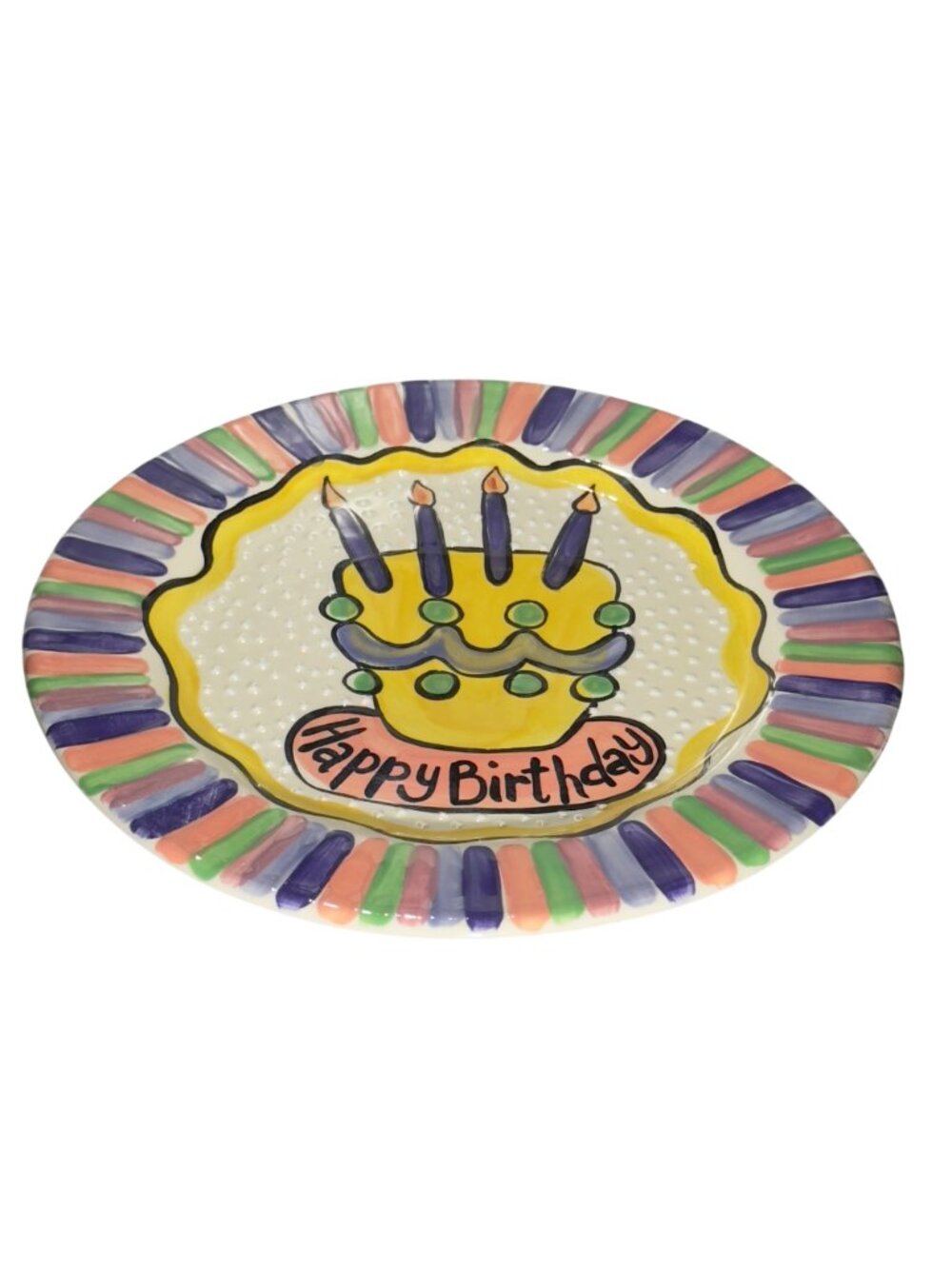 Happy Birthday Plate By Kristi McCartly Hand-Painted Ceramic 12.25" . Multicolor - Picture 6 of 12